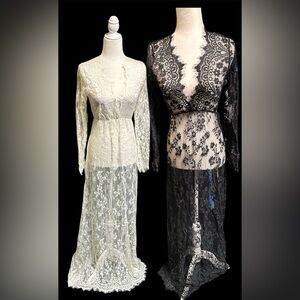 Elegant Long Sleeve Lace Dress in Cream or Black